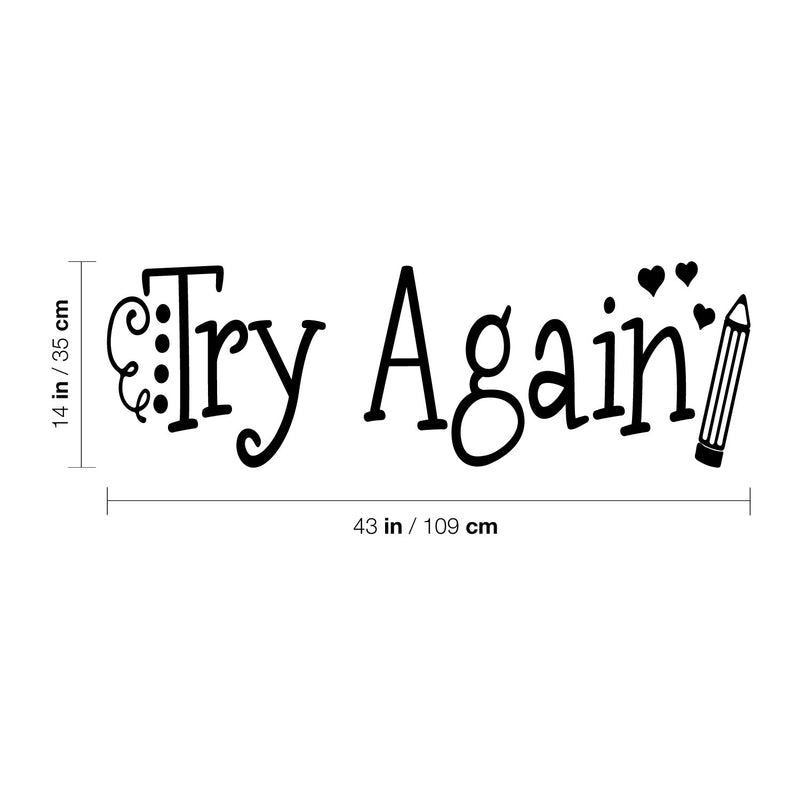 Vinyl Wall Art Decal - Try Again - 14" x 43" - Trendy Motivational Positive Good Vibes Quote Sticker For Bedroom Living Room School Classroom Kindergarten Daycare Coffee Shop Decor 4