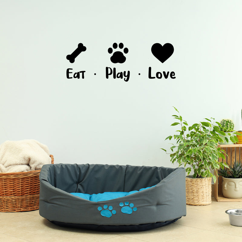 Vinyl Wall Art Decal - Eat Play Love - 2- Cute Heart Bone Paw Shape Pets Doggie Dogs Quote Sticker For Home Bedroom Living Room Vet Office Dog Lovers Decor 3