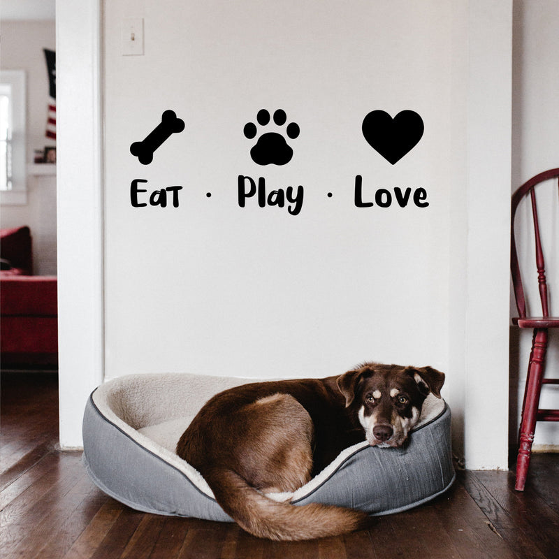 Vinyl Wall Art Decal - Eat Play Love - 2- Cute Heart Bone Paw Shape Pets Doggie Dogs Quote Sticker For Home Bedroom Living Room Vet Office Dog Lovers Decor 2