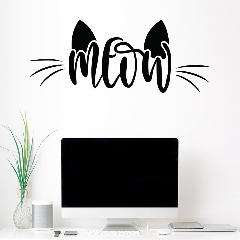 Vinyl Wall Art Decal - Meow - 37" x 15" - Trendy Modern Cute Sticker For Cat Lovers Home Bedroom Living Room Kids Room Playroom Vet Office Kitty Store Fine Decor 2