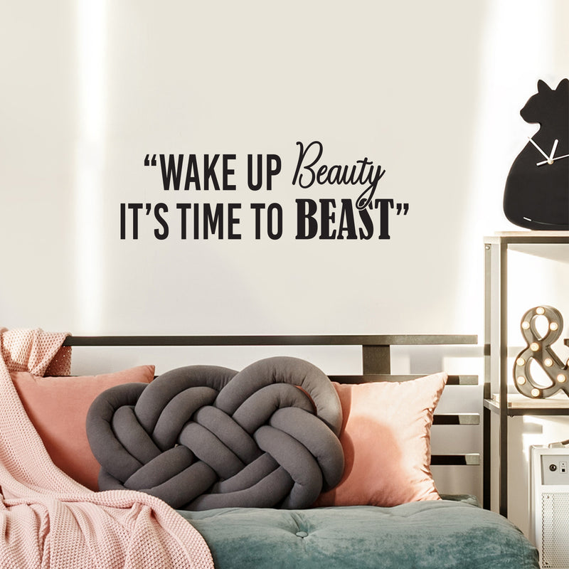 Vinyl Wall Art Decal - Wake Up Beauty It's Time To Beast - 12" x 35" - Trendy Motivating Positive Healthy Quote Sticker For Workout Room Yoga CrossFit Center Gym Fitness Lifestyle Decor 2