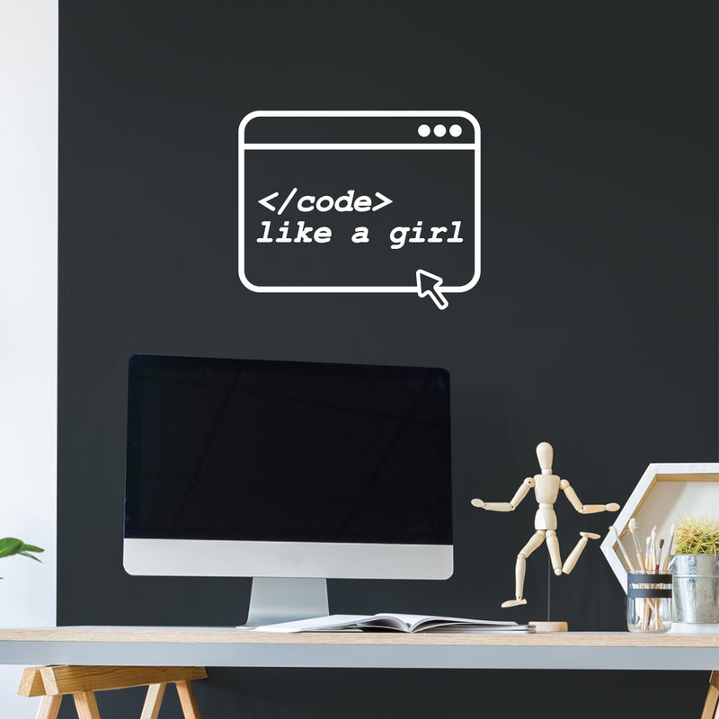 Vinyl Wall Art Decal - Code Like A Girl - 10" x 12" - Modern Motivational Quote Sticker For Woman Home School Office Engineering University Classroom Decor 2