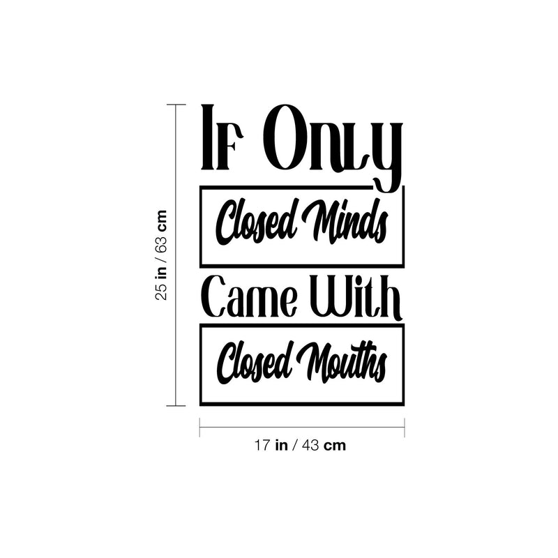Vinyl Wall Art Decal - If Only Closed Minds Came With Closed Mouths - Trendy Sarcastic Adult Joke Quote Sticker For Home Office Bedroom Living Room Decor 4