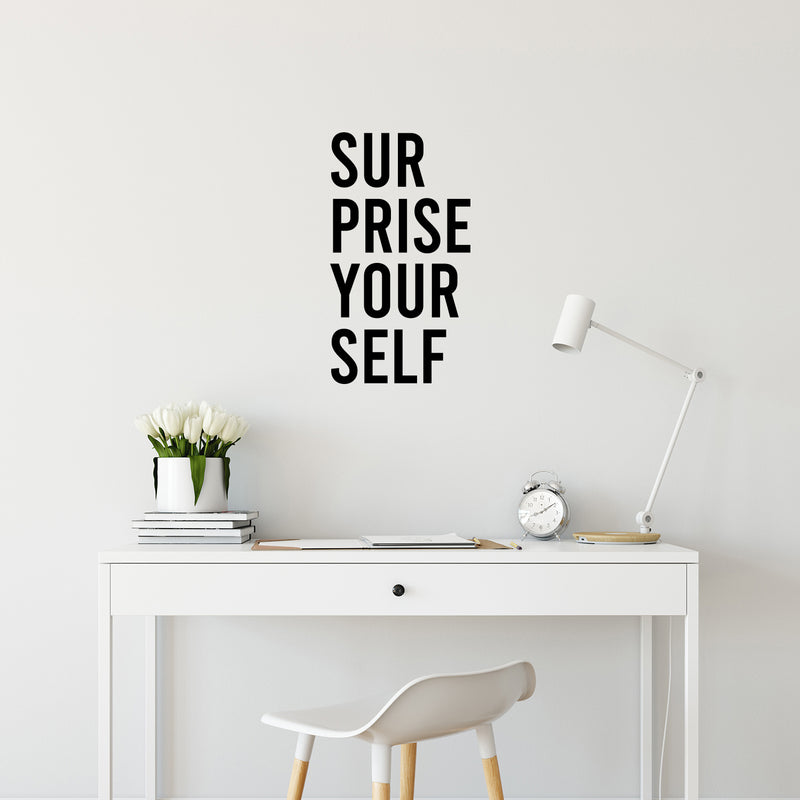 Vinyl Wall Art Decal - Sur Prise Your Self - 25" x 14" - Trendy Fun Optimistic Good Vibes Quote Sticker For Home Bedroom Living Room Playroom School Classroom Coffee Shop Decor 2