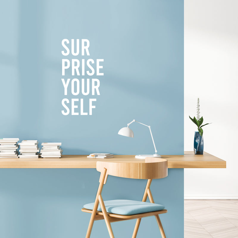 Vinyl Wall Art Decal - Sur Prise Your Self - 25" x 14" - Trendy Fun Optimistic Good Vibes Quote Sticker For Home Bedroom Living Room Playroom School Classroom Coffee Shop Decor 2