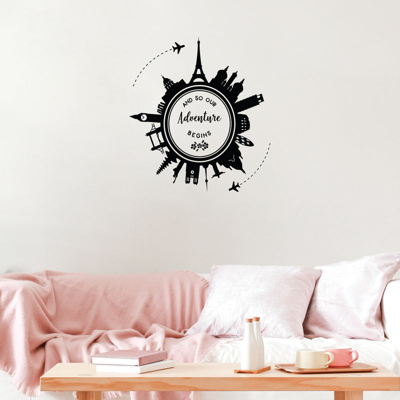 Vinyl Wall Art Decal - And So Our Adventure Begins - Trendy Inspirational Good Vibes Quote Sticker For Adventure Lovers Home Office Living Room Decor 2