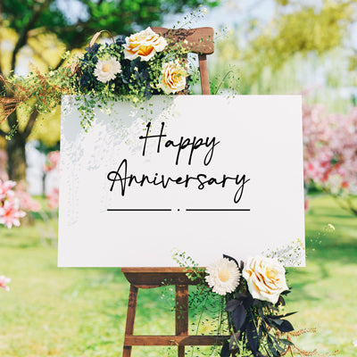 Vinyl Art Decal - Custom Happy Anniversary - 11" x 13" - Elegant Lovely Inspiring Sticker Personalized Couples Anniversary Names For Reception Doors Windows Hall Mirrors Decor 2