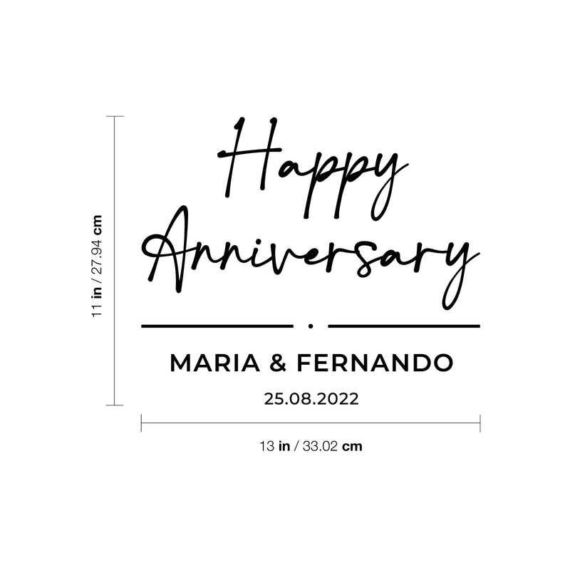 Vinyl Art Decal - Custom Happy Anniversary - 11" x 13" - Elegant Lovely Inspiring Sticker Personalized Couples Anniversary Names For Reception Doors Windows Hall Mirrors Decor 5