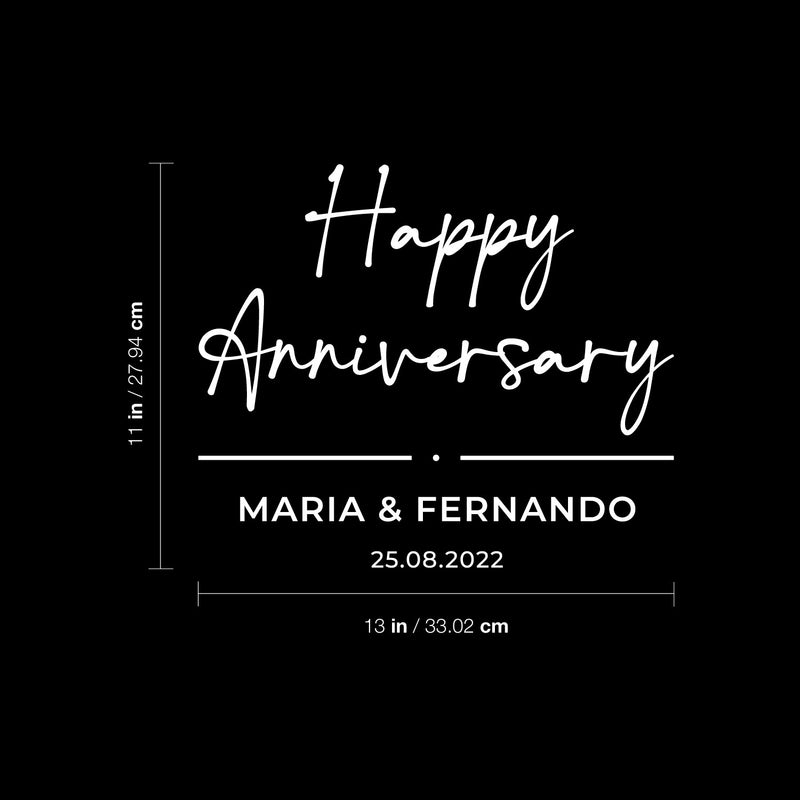 Vinyl Art Decal - Custom Happy Anniversary - 11" x 13" - Elegant Lovely Inspiring Sticker Personalized Couples Anniversary Names For Reception Doors Windows Hall Mirrors Decor 5