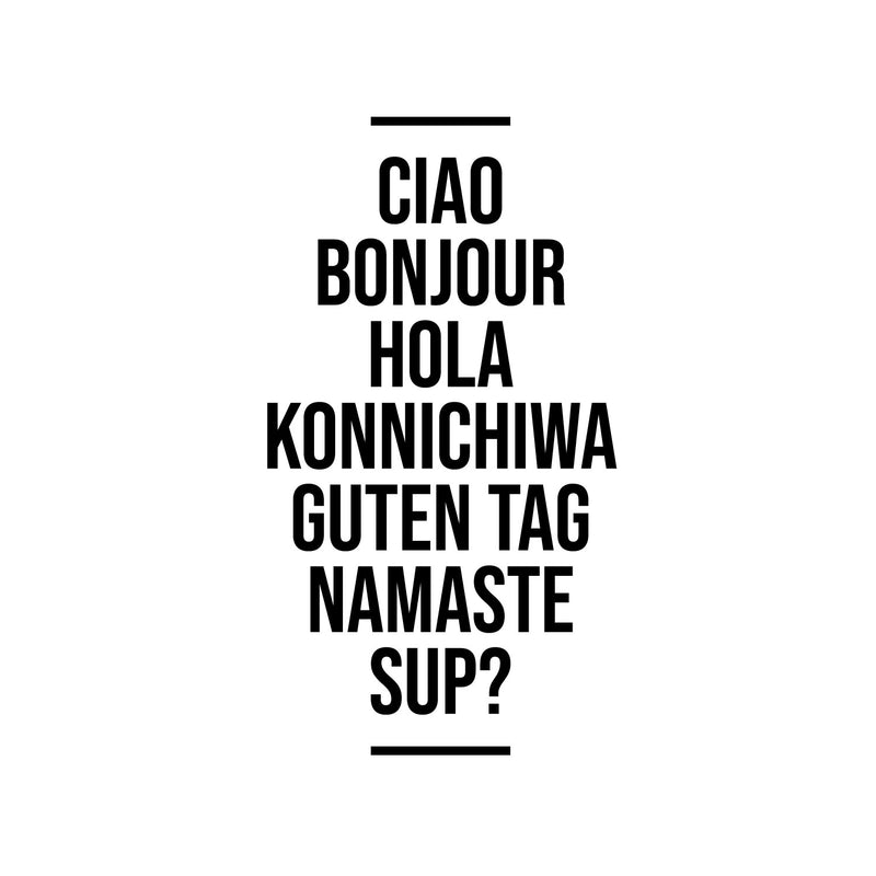 Vinyl Wall Art Decal - Ciao Bonjour Hola Konnichiwa - 24" x 13" - Trendy Multi-Language Hello Quote Sticker For Home Doors Windows Entry Office Storefront Fun Decor 1