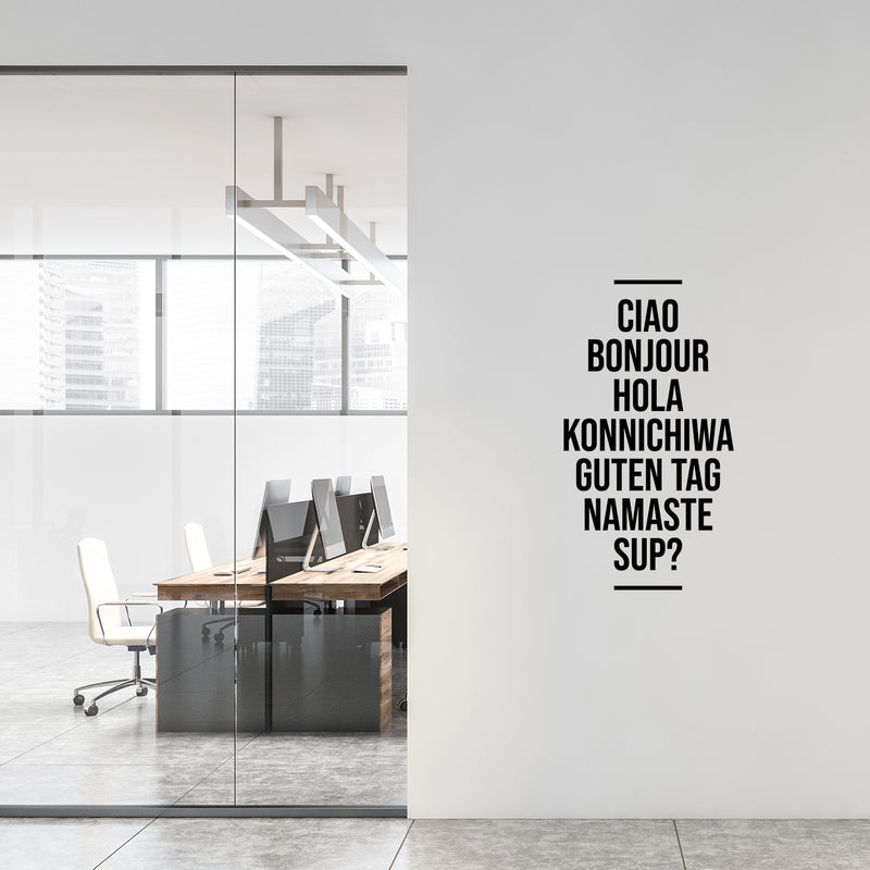 Vinyl Wall Art Decal - Ciao Bonjour Hola Konnichiwa - 24" x 13" - Trendy Multi-Language Hello Quote Sticker For Home Doors Windows Entry Office Storefront Fun Decor 3