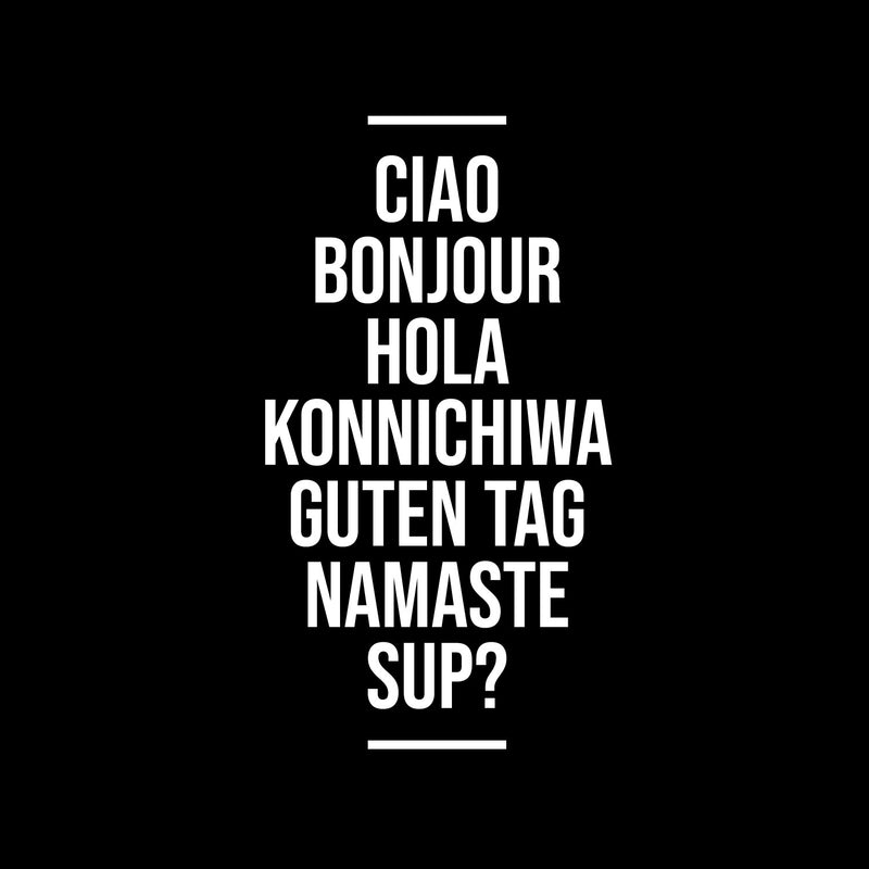 Vinyl Wall Art Decal - Ciao Bonjour Hola Konnichiwa - 24" x 13" - Trendy Multi-Language Hello Quote Sticker For Home Doors Windows Entry Office Storefront Fun Decor 1