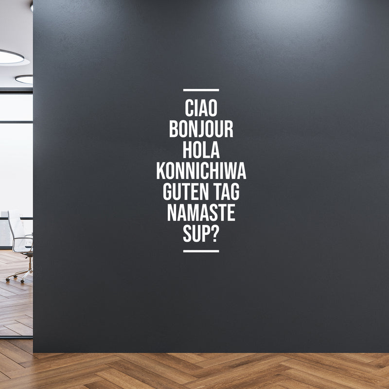 Vinyl Wall Art Decal - Ciao Bonjour Hola Konnichiwa - 24" x 13" - Trendy Multi-Language Hello Quote Sticker For Home Doors Windows Entry Office Storefront Fun Decor 3