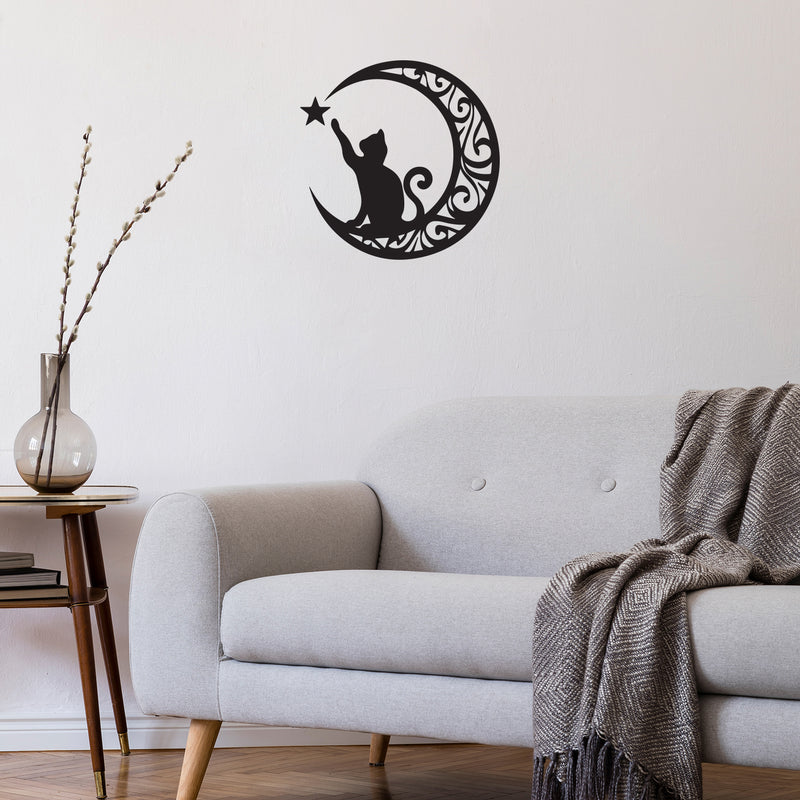 Vinyl Wall Art Decal - Cat Moon - 20" x 20" - Modern Inspirational Cute Quote Kitten Star Sticker For Home Vet Office Bedroom Living Room Pet Lovers Decor 2