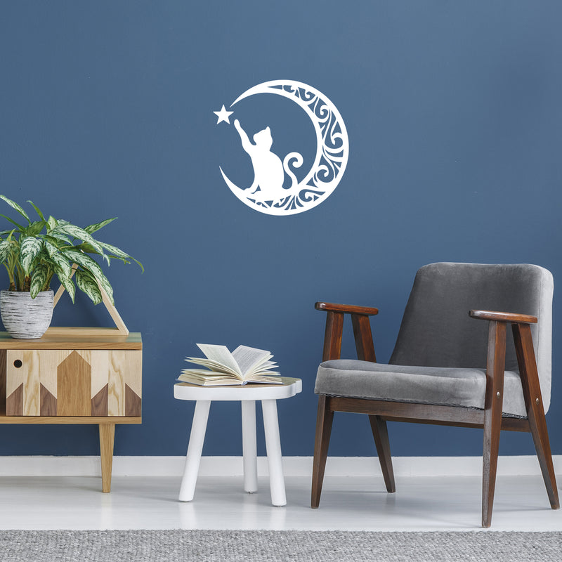 Vinyl Wall Art Decal - Cat Moon - 20" x 20" - Modern Inspirational Cute Quote Kitten Star Sticker For Home Vet Office Bedroom Living Room Pet Lovers Decor 2