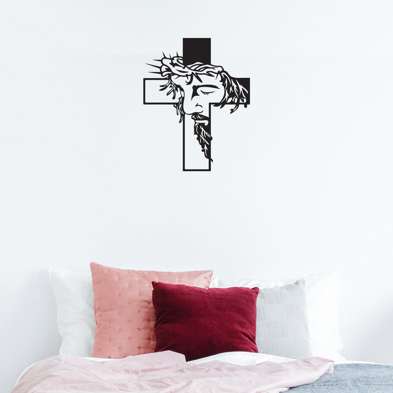 Vinyl Wall Art Decal - Jesus Cross - 20" x 25" - Trendy Inspirational Spiritual Religious Sticker For Home Office Church Living Room Bedroom Decor 1