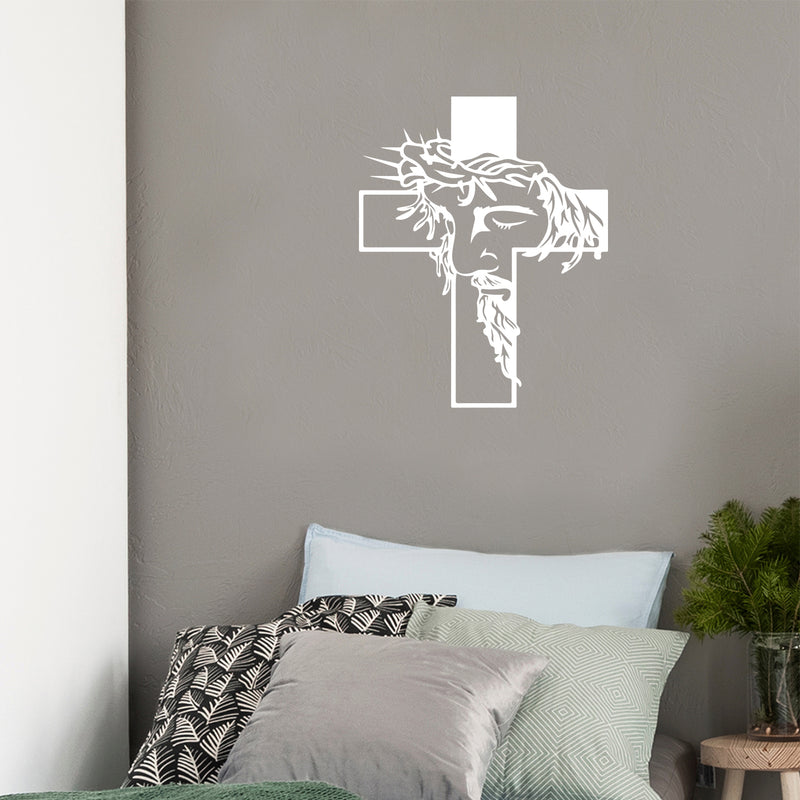 Vinyl Wall Art Decal - Jesus Cross - 20" x 25" - Trendy Inspirational Spiritual Religious Sticker For Home Office Church Living Room Bedroom Decor 1