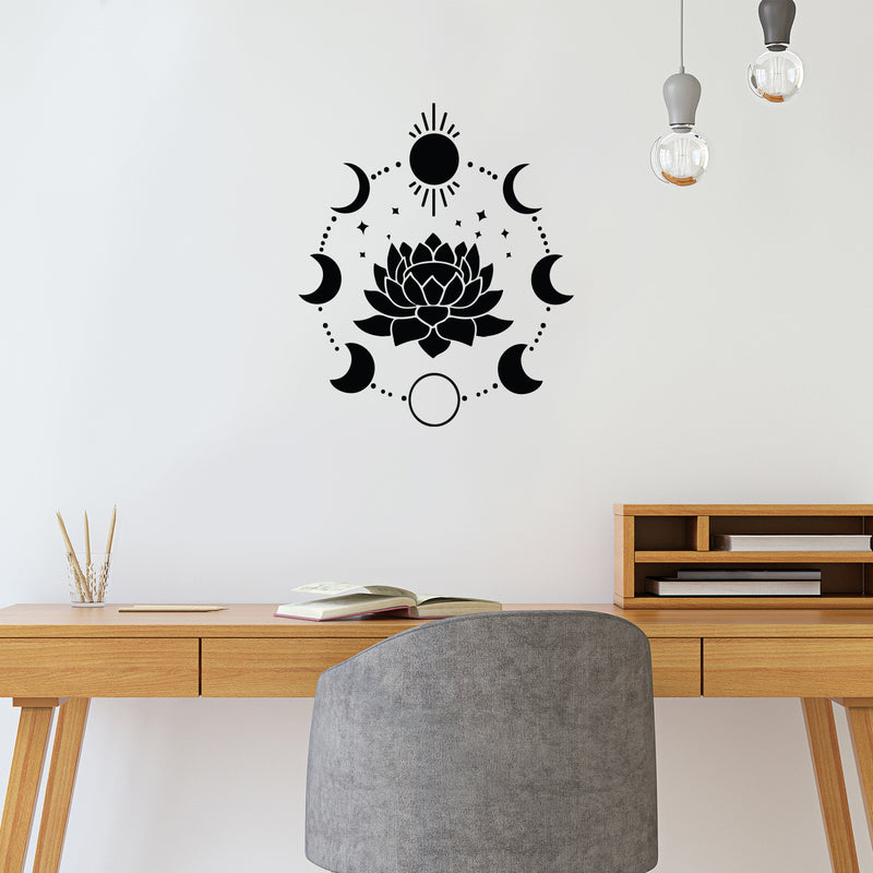 Vinyl Wall Art Decal - Lotus Flower - 17" x 20" - Modern Sticker Trendy Figures Minimalist Flower Design For Home Bedroom Living Room Work Office Store Fine Decor 2