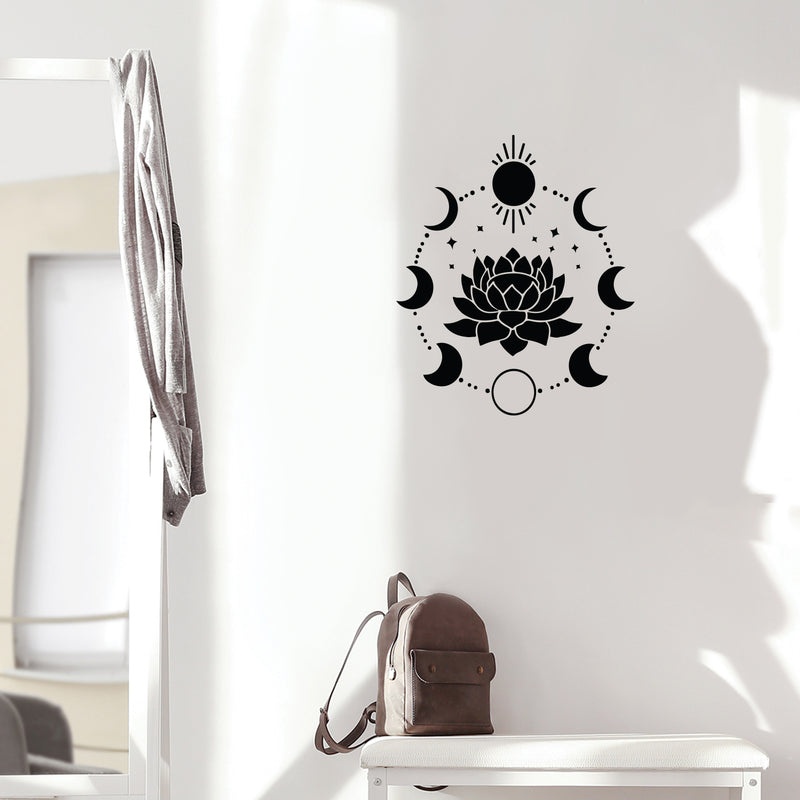 Vinyl Wall Art Decal - Lotus Flower - Modern Sticker Trendy Figures Minimalist Flower Design For Home Bedroom Living Room Work Office Store Fine Decor 3