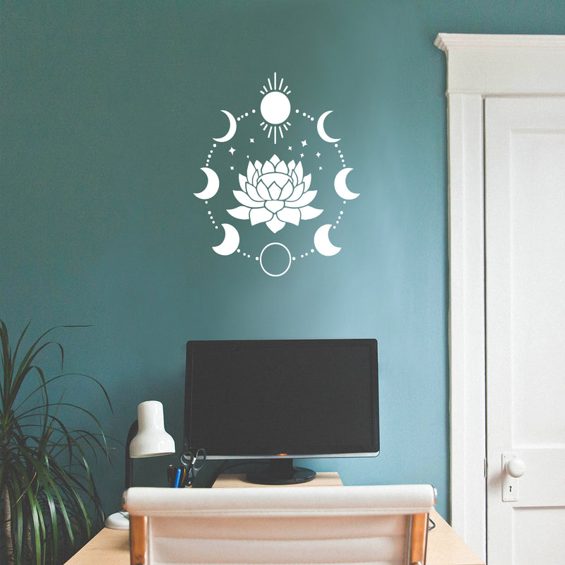Vinyl Wall Art Decal - Lotus Flower - 17" x 20" - Modern Sticker Trendy Figures Minimalist Flower Design For Home Bedroom Living Room Work Office Store Fine Decor 3