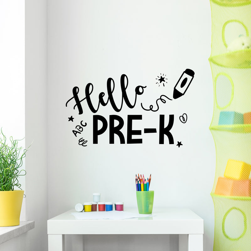 Vinyl Wall Art Decal - Hello Pre-k - 9" x 15" - Trendy Inspiring Lovely Kids Quote Sticker For Home Study Room Toddlers Bedroom Nursery Playroom Kindergarten Kinder Daycare Classroom Decor 2