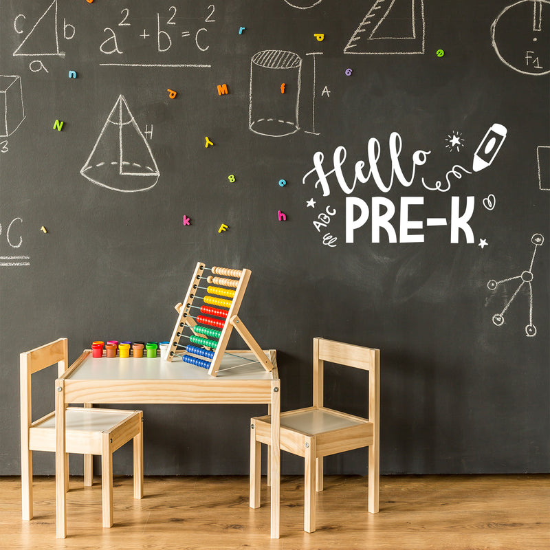 Vinyl Wall Art Decal - Hello Pre-k - 9" x 15" - Trendy Inspiring Lovely Kids Quote Sticker For Home Study Room Toddlers Bedroom Nursery Playroom Kindergarten Kinder Daycare Classroom Decor 3