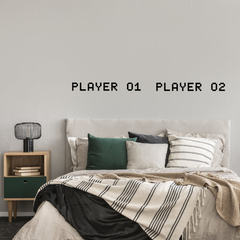 Vinyl Wall Art Decal - Player 01 Player 02 - 4. Trendy Pixel Style Quote Sticker For Home Office Living Room Gamer Teen Bedroom Kids Room Mirror Decor 2