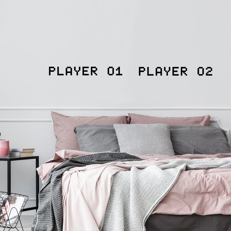 Vinyl Wall Art Decal - Player 01 Player 02 - 4.5" x 15" - Trendy Pixel Style Quote Sticker For Home Office Living Room Gamer Teen Bedroom Kids Room Mirror Decor 3