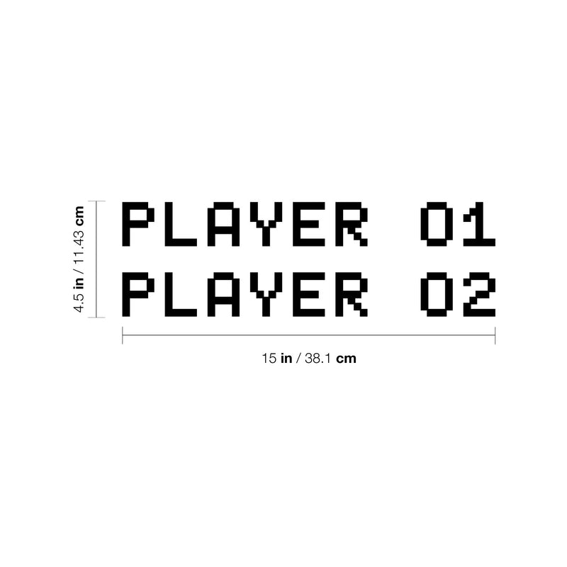 Vinyl Wall Art Decal - Player 01 Player 02 - 4.5" x 15" - Trendy Pixel Style Quote Sticker For Home Office Living Room Gamer Teen Bedroom Kids Room Mirror Decor 4