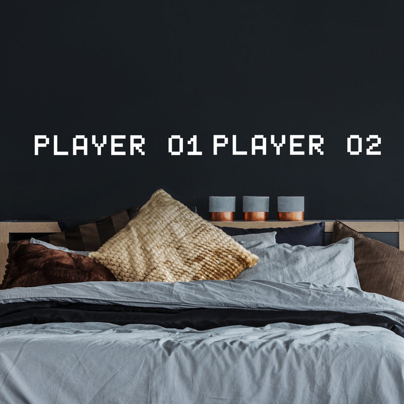 Vinyl Wall Art Decal - Player 01 Player 02 - 4.5" x 15" - Trendy Pixel Style Quote Sticker For Home Office Living Room Gamer Teen Bedroom Kids Room Mirror Decor 3