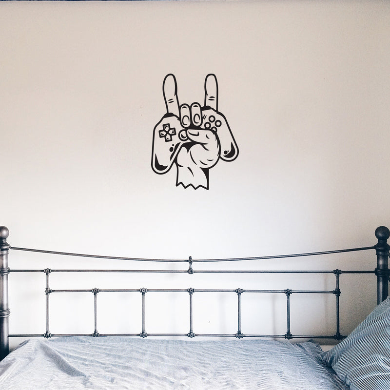 Vinyl Wall Art Decal - Hand With Game Controller - Trendy Show Rock Design Sticker For Home Office Living Room Gamer Teen Bedroom Kids Room Mirror Decor 3