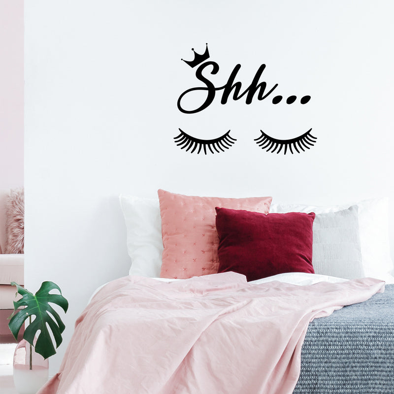 Vinyl Wall Art Decal - Shh - 12.5" x 16" - Trendy Inspirational Feminine Quote Lashes Design Sticker For Home Bedroom Closet Boutique Beauty Saloon Decor 2