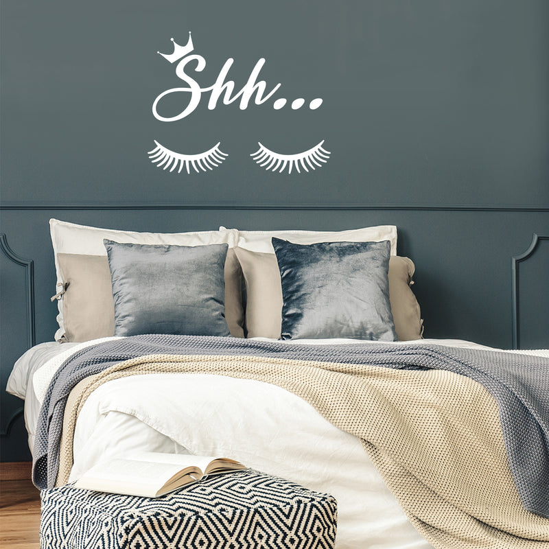 Vinyl Wall Art Decal - Shh - 12.5" x 16" - Trendy Inspirational Feminine Quote Lashes Design Sticker For Home Bedroom Closet Boutique Beauty Saloon Decor 2