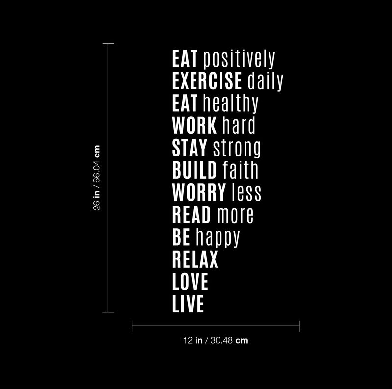 Vinyl Wall Art Decal - Think Exercise Eat And More - 26" x 12" - Trendy Motivational Positive Healthy Quote Sticker For Home Yoga CrossFit Center Gym Fitness Lifestyle Decor 4