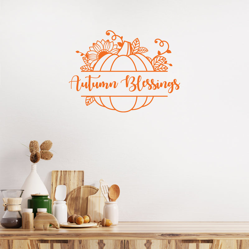 Vinyl Wall Art Decal - Autumn Blessings - Modern Lovely Fall Pumpkins Season Design Sticker For Home Family Room School Office Coffee Shop Doors Windows Storefront Decor 1