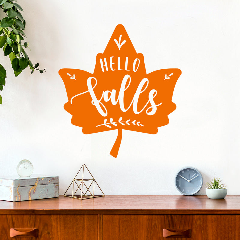 Vinyl Wall Art Decal - Hello Fall - 13" x 12" - Modern Inspiring Lovely Autumn Leaf Season Design Sticker For Home Family Room School Office Coffee Shop Doors Windows Storefront Decor 2