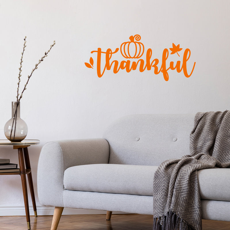 Vinyl Wall Art Decal - Thankful - 10. - Trendy Autumn Harvest Fall Leaves Seasonal Quote For Home Bedroom Kitchen Dining Room Office Church Decoration Sticker 3