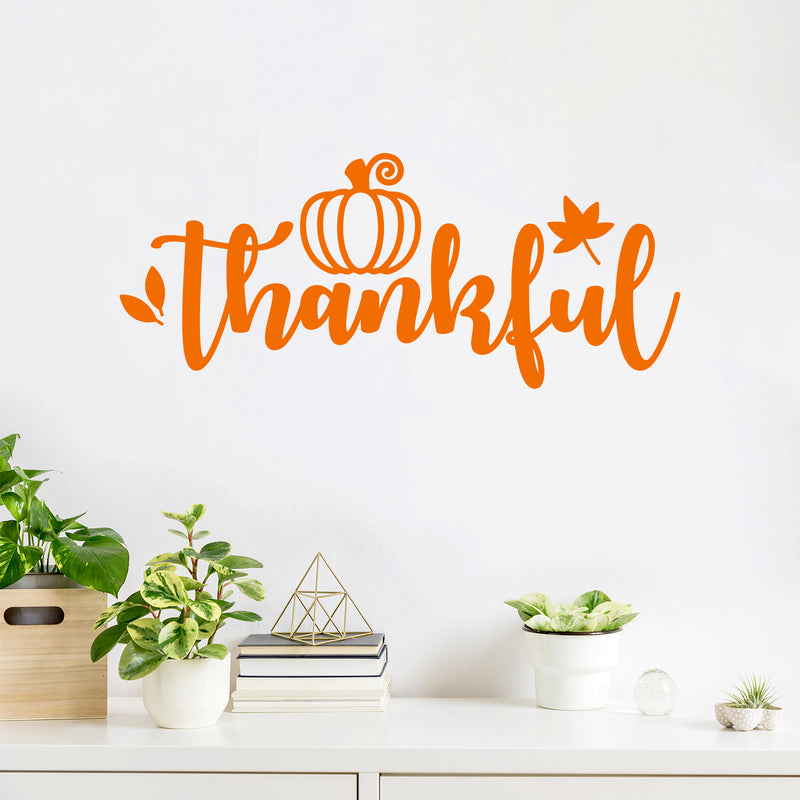 Vinyl Wall Art Decal - Thankful - 10. - Trendy Autumn Harvest Fall Leaves Seasonal Quote For Home Bedroom Kitchen Dining Room Office Church Decoration Sticker 2