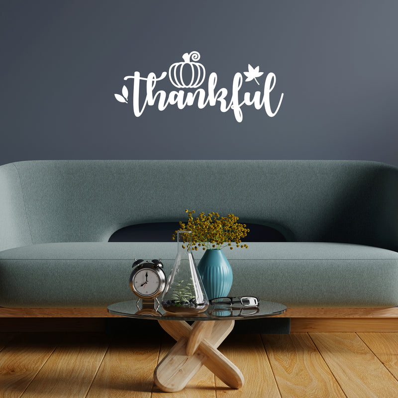 Vinyl Wall Art Decal - Thankful - 6" x 15" - Modern Inspiring Lovely Little Pumpkin Thanksgiving Season Design Sticker For Home School Office Coffee Shop Windows Storefront Decor 3