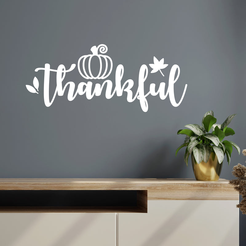 Vinyl Wall Art Decal - Thankful - 6" x 15" - Modern Inspiring Lovely Little Pumpkin Thanksgiving Season Design Sticker For Home School Office Coffee Shop Windows Storefront Decor 2