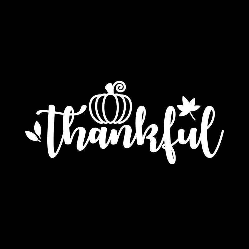 Vinyl Wall Art Decal - Thankful - 6" x 15" - Modern Inspiring Lovely Little Pumpkin Thanksgiving Season Design Sticker For Home School Office Coffee Shop Windows Storefront Decor 1