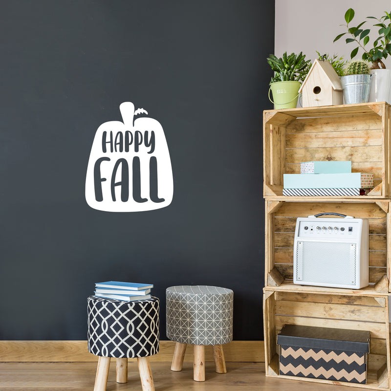 Vinyl Wall Art Decal - Happy Fall - 20" x 16" - Modern Lovely Autumn Season Pumpkin Design Sticker For Home Family Room School Office Coffee Shop Doors Windows Storefront Decor 2