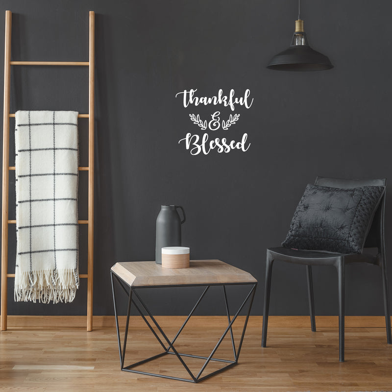 Vinyl Wall Art Decal - Thankful & Blessed - 17" x 20" - Trendy Cute Inspiring Thanksgiving Season Quote Sticker For Home Family Room School Office Coffee Shop Doors Windows Storefront Decor 3