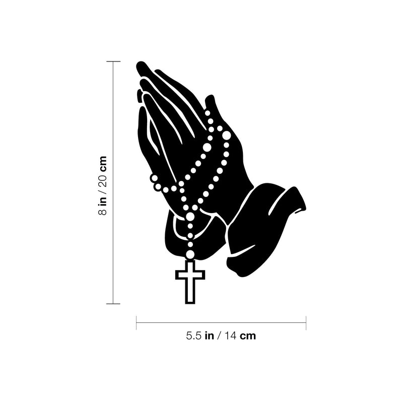 Vinyl Wall Art Decal - Praying Hands With Rosary Beads - 5.- Inspirational Religious Bumper Sticker For Cars Window Makeup Notebooks Laptops Mugs Bedroom Mirror Decor 4