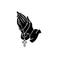 Vinyl Wall Art Decal - Praying Hands With Rosary Beads - 5.- Inspirational Religious Bumper Sticker For Cars Window Makeup Notebooks Laptops Mugs Bedroom Mirror Decor 1