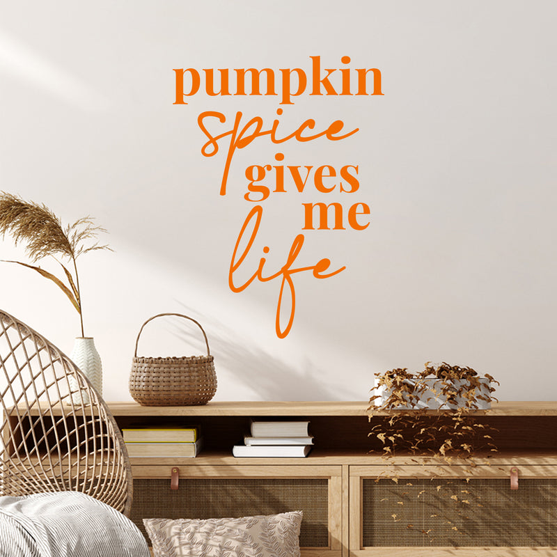 Vinyl Wall Art Decal - Pumpkin Spice Gives Me Life - 16" x 12" - Grateful Inspirational Thanksgiving Season Quote Sticker For Home Entry Door Dining Room Storefront Decor 2