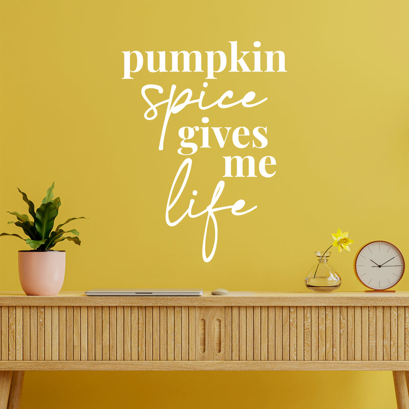 Vinyl Wall Art Decal - Pumpkin Spice Gives Me Life - 16" x 12" - Grateful Inspirational Thanksgiving Season Quote Sticker For Home Entry Door Dining Room Storefront Decor 2