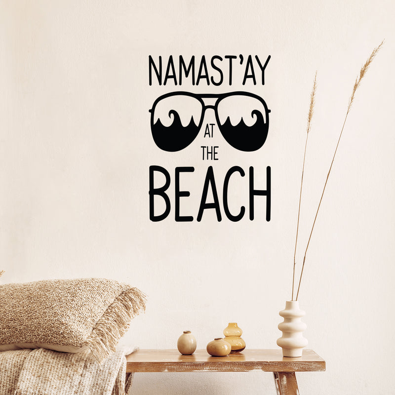 Vinyl Wall Art Decal - Namast'ay At The Beach - 17" x 22" - Sunglasses Shape Trendy Inspirational Quote Sticker For Beach Lovers Home Office Bedroom Living Room Store Decor 2