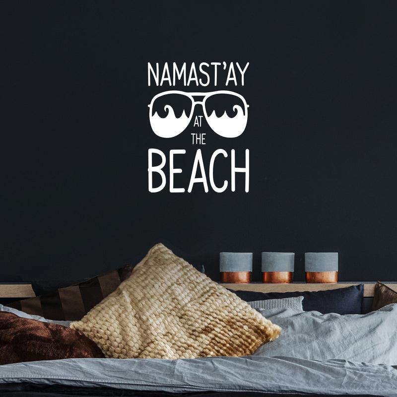 Vinyl Wall Art Decal - Namast'ay At The Beach - 17" x 22" - Sunglasses Shape Trendy Inspirational Quote Sticker For Beach Lovers Home Office Bedroom Living Room Store Decor 2