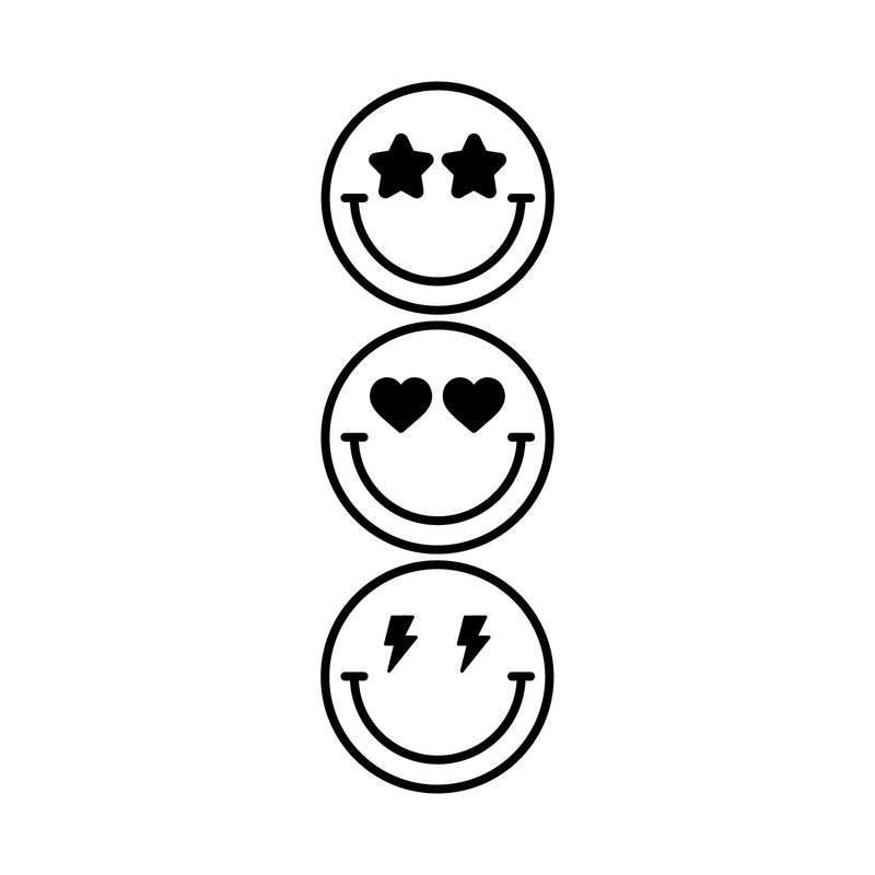 Vinyl Wall Art Decal - Happy Faces - 9" x 27.5" - Happy Face Modern Inspirational Positive Stickers For Kids Room Door Home Office Children Bedroom School Playroom Decor 1